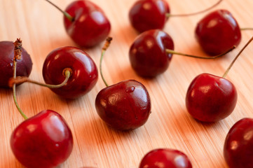 cherry berries on a wooden table