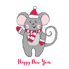 Cute Mouse character in Santa Claus hat.
