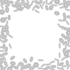 Russian ruble coins falling. Scattered black and w