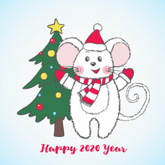 New Year greeting card with cute Mouse.