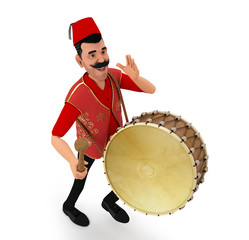 3D Traditional Ramadan Drummer and Drum - İllüstrasyon