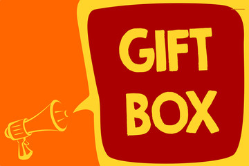Handwriting text Gift Box. Concept meaning A small cointainer with designs capable of handling presents Megaphone loudspeaker speech bubble important message speaking out loud