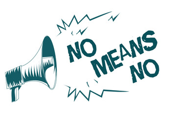 Text sign showing No Means No. Conceptual photo Stop abuse gender violence Negative response Sexual harassment Gray megaphone loudspeaker important message screaming speaking loud