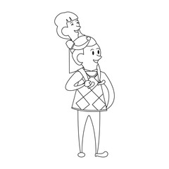 fathers day family celebration cartoon in black and white