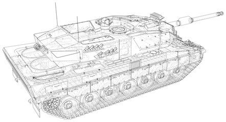 Armored tank technical wire-frame. Vector rendering of 3d. © mirexon