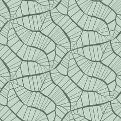 Abstract seamless vector pattern background. Cracks, leaves, veins. Light pastel green color. on black background