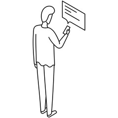 Drawn illustration of a man standing, recieving and reading a message on the smartphone