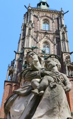 Wroclaw Cathedral, statue of virgin mary and jesus, statue, architecture, sculpture, monument, city, building, church, history, art, old, historic,