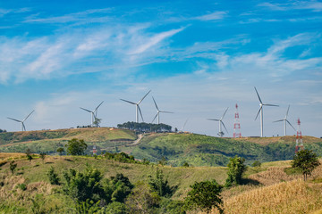 Khao Khao wind turbines on mountain, Phetchabun, Thailand