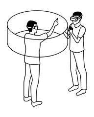 Fototapeta premium virtual reality technology experience cartoon in black and white