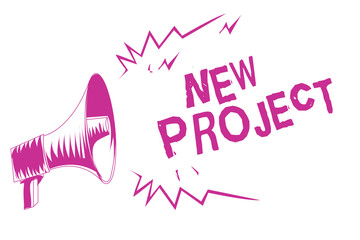 Word writing text New Project. Business concept for individual enterprise that is planned to achieve particular aim Purple megaphone loudspeaker important message screaming speaking loud