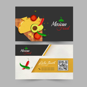 Mexican Food business card or visiting card design in front and back view.