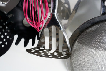 Stainless steel potato masher may not be missing in any kitchen very well suited for making mashed...