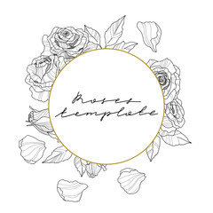 Roses template black and white, vector