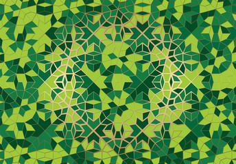 Abstract background with islamic ornament, arabic geometric texture. Golden lined tiled motif.