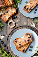Homemade Banana Blueberry cake with rosemary