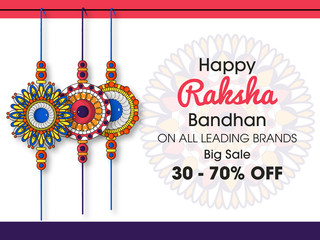 Decorated rakhi for Indian festival Raksha Bandhan Greeting Card Template Design with nice illustration in a creative background,