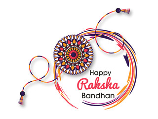 Decorated rakhi for Indian festival Raksha Bandhan Greeting Card Template Design with nice illustration in a creative background,