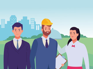 Professionals workers characters smiling cartoons