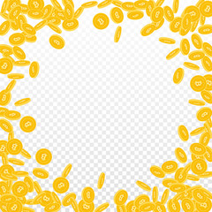 Bitcoin, internet currency coins falling. Scattere