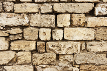 Obraz premium Destroyed bricks. Laying of old destroyed bricks. Vintage background