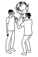 virtual reality technology experience cartoon in black and white
