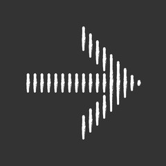 Striped arrow chalk icon. Arrowhead indicating rightward. Direction pointer. Navigation pointer, indicator sign. Cursor symbol. Orientation arrow. Isolated vector chalkboard illustration