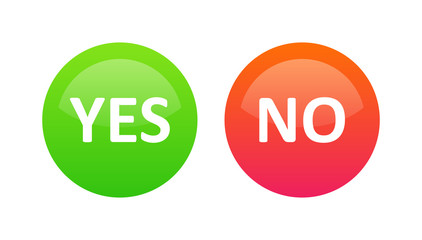 Yes or No selection buttons for voting on the website or mobile application - Vector set of signs red and green color