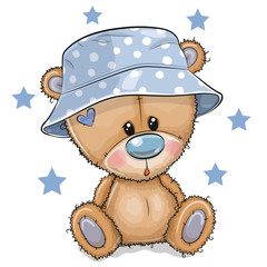 Fototapety  Cartoon Teddy Bear in panama hat isolated on a white background
