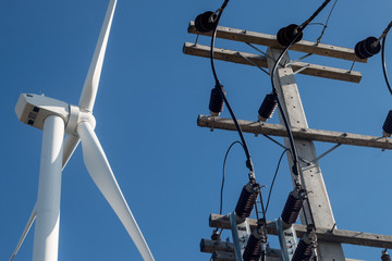 wind turbine and electric pole with wires