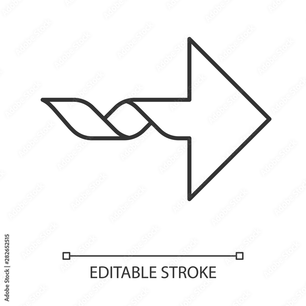 Poster twisted arrow linear icon. navigation pointer sign. arrowhead indicating rightward. pointer, indicat