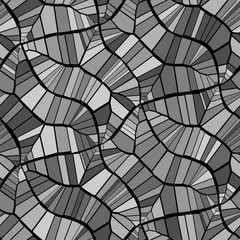 Abstract seamless vector pattern. Cracks, leaves, veins. Black and gray. Monochrome. Isolated background