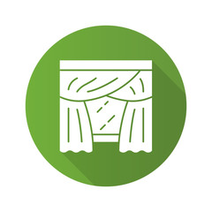 Priscilla curtains flat design long shadow glyph icon. Panel pair with attached valance hanging on curtain rod. Living room, bedroom drapes. Home interior decor. Vector silhouette illustration