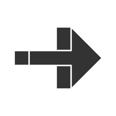 Right arrow glyph icon. Forward pointer, right turn. Path indicator. Direction move. Arrow pointing rightward. Next. Navigation cursor. Silhouette symbol. Negative space. Vector isolated illustration