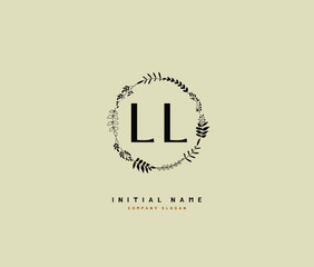 L LL Beauty vector initial logo, handwriting logo of initial signature, wedding, fashion, jewerly, boutique, floral and botanical with creative template for any company or business.