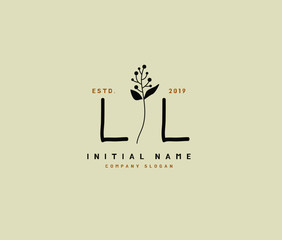 L LL Beauty vector initial logo, handwriting logo of initial signature, wedding, fashion, jewerly, boutique, floral and botanical with creative template for any company or business.