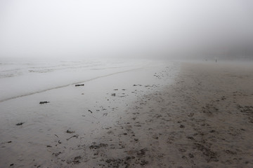 Scarborough beach in fog