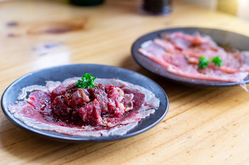 Raw meat slide Buffet in restaurant