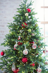 Christmas tree with red, white and green decorations