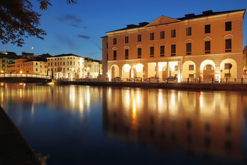 treviso city with sile river and old buildings by evening