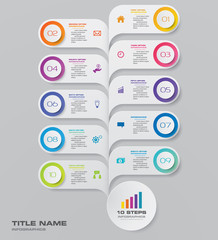 10 steps infographics chart design element. For data presentation.	