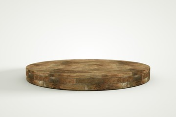 3d rendering wood podium minimal white wall scene