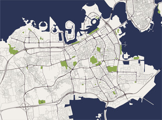 map of the city of Manama, Kingdom of Bahrain