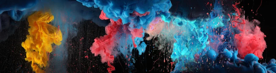 Fototapeten Blaue und rote Acrylfarben in Wasser. Tintenklecks. Abstrakter schwarzer Hintergrund. © Liliia
