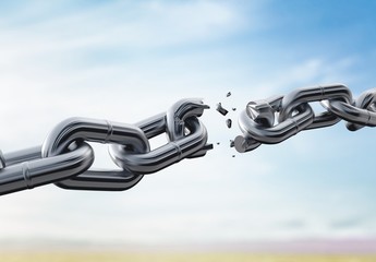 Metal chain broken break white background object