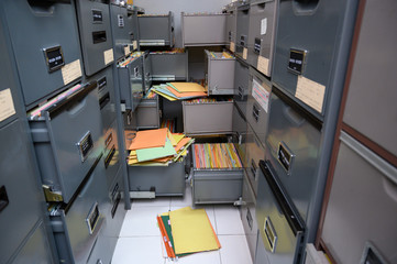 colorful documents placed in the filing cabinet