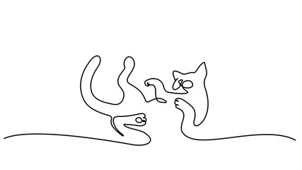One line drawing. Cat playing on back