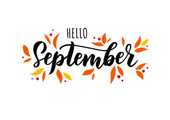 September text. Lettering typography. Vector illustration as poster, postcard, greeting card, invitation template. Concept September advertising
