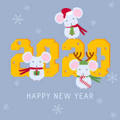 Obraz premium White Metal Rat Chinese year symbol. Mouse and cheese. Chinese new year symbol vector illustration. Happy new year. 2020