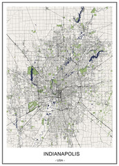 map of the city of Indianapolis, Indiana, USA